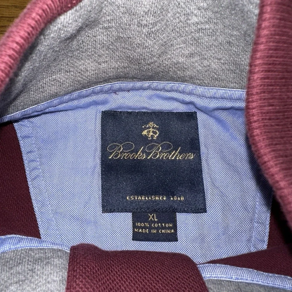 Brooks Brothers Maroon 1/4 Button Mock Neck Pullover Sweater Elbow Patch Mens XL - Picture 3 of 7